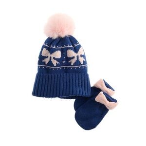 Addie & Tate Blue and Pink Kids Winter Hat and Mittens Set NWT